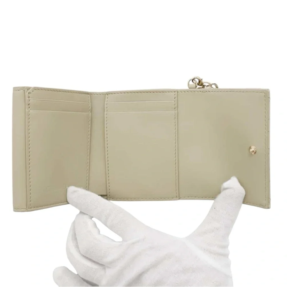 Authentic Christian Dior Lady Lotus Wallet Trifold Calfskin Patent Leather w/COA